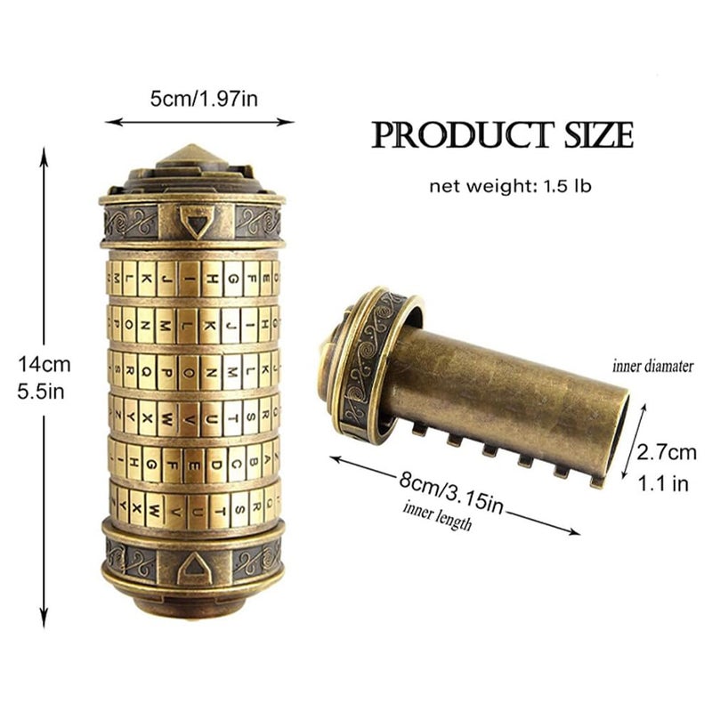 هدية عيد الحب الفريدة من نوعها من Cryptex Da Vinci Code Mini Cryptex Lock Puzzle Boxes مع مقصورات مخفية من المعدن الحقيقي الثقيل هدايا عيد ميلاد جديدة كبيرة بما يكفي لملاحظات النقود الورقية والمجوهرات (برونزية) - Image 4